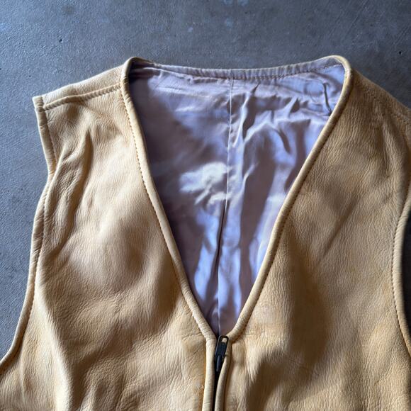 VINTAGE 60S LEATHER TAN ZIP UP VEST COAT TALON ZIPPER WESTERN FITS MENS SMALL - Picture 3 of 6